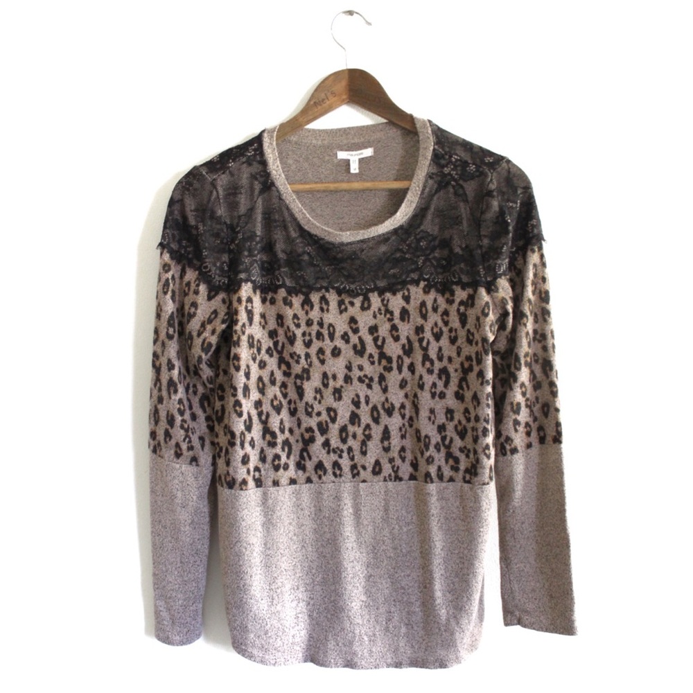 Maurices Leopard Lace Colorblock Long Sleeve Top Medium